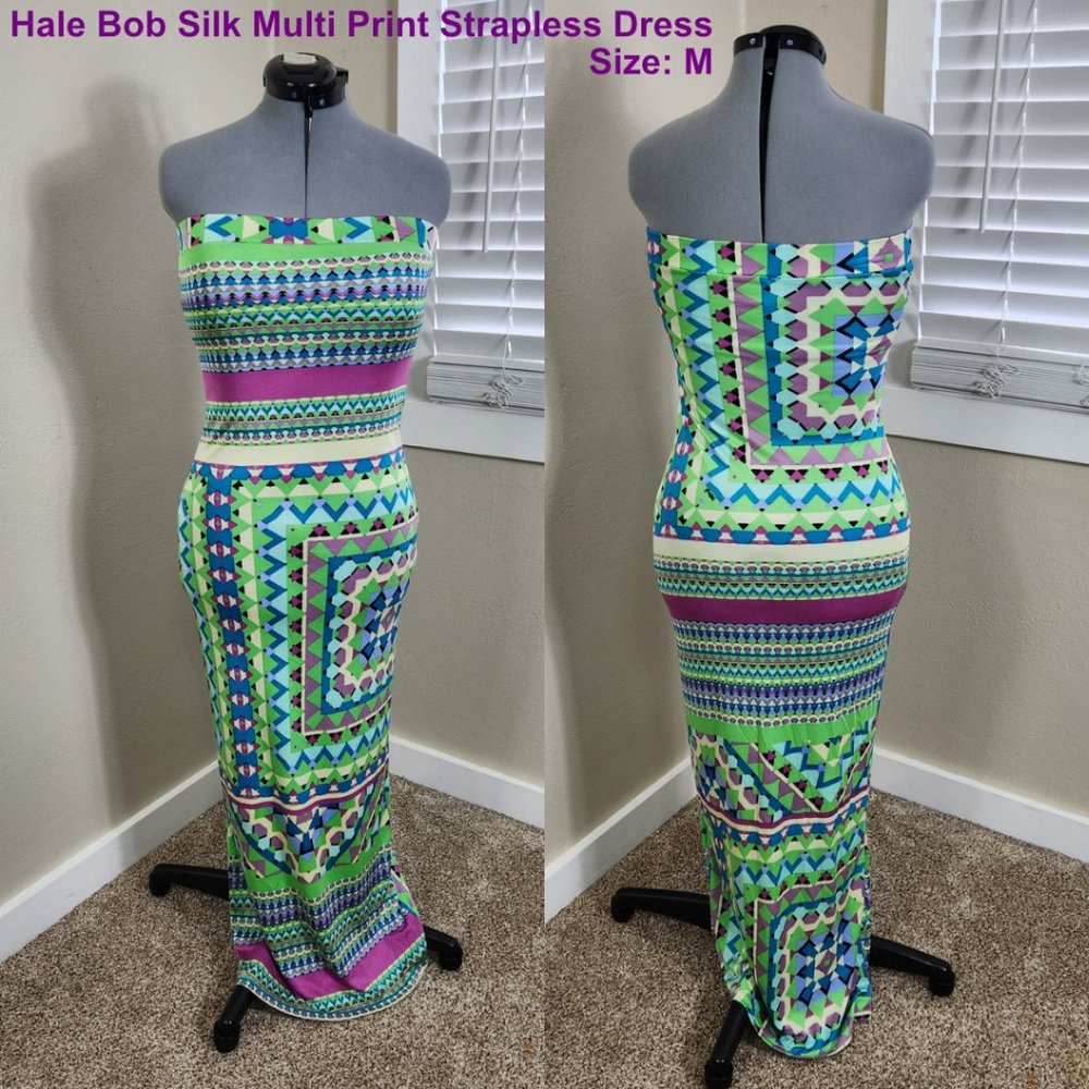 Hale Bob Maxi Dress Size M Green Blue Geometric Tube Dress
